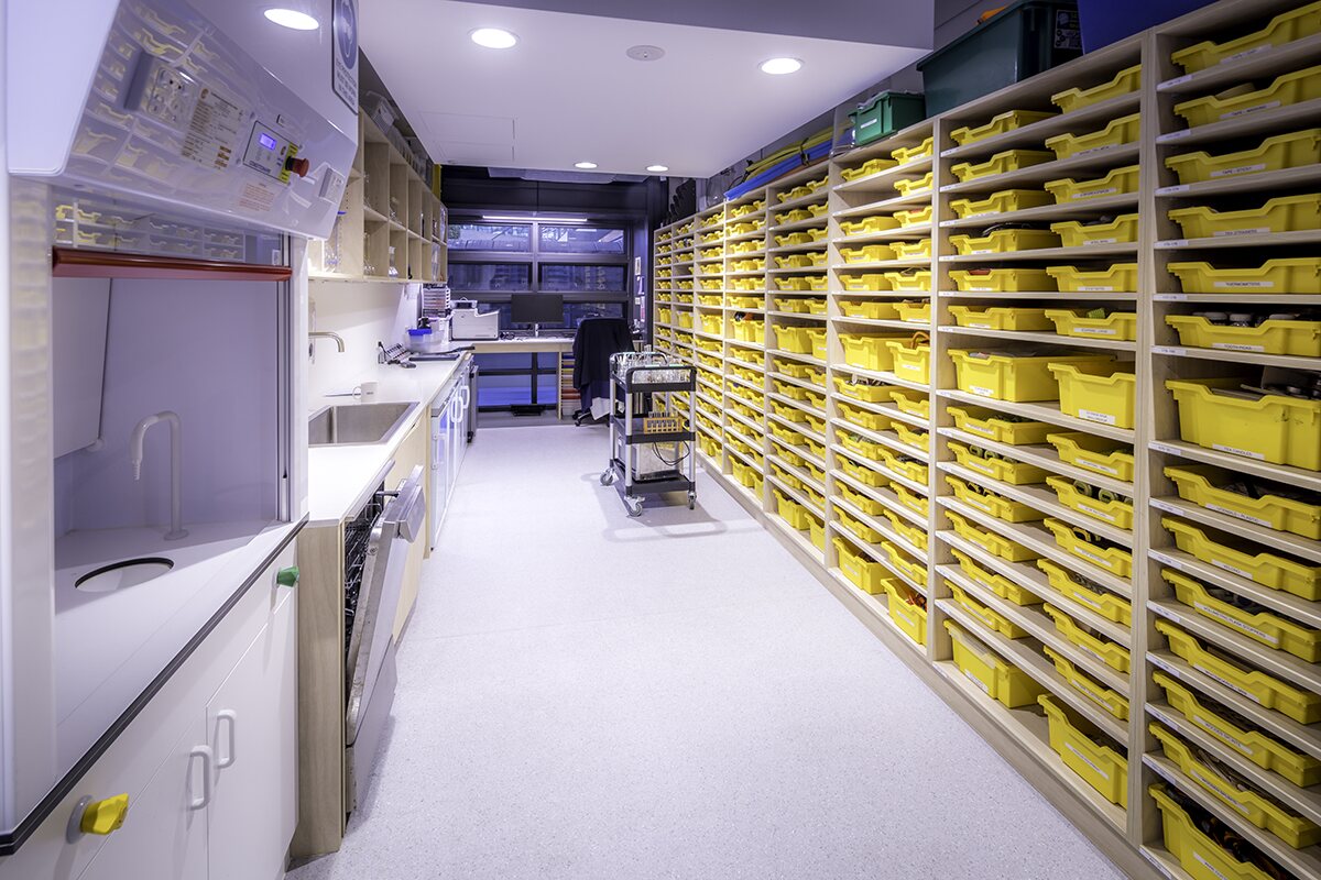 Specialist laboratory storage with yellow tray system