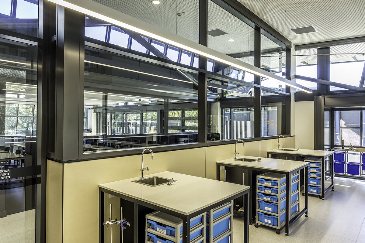 Glazed science learning space with specialist laboratory joinery